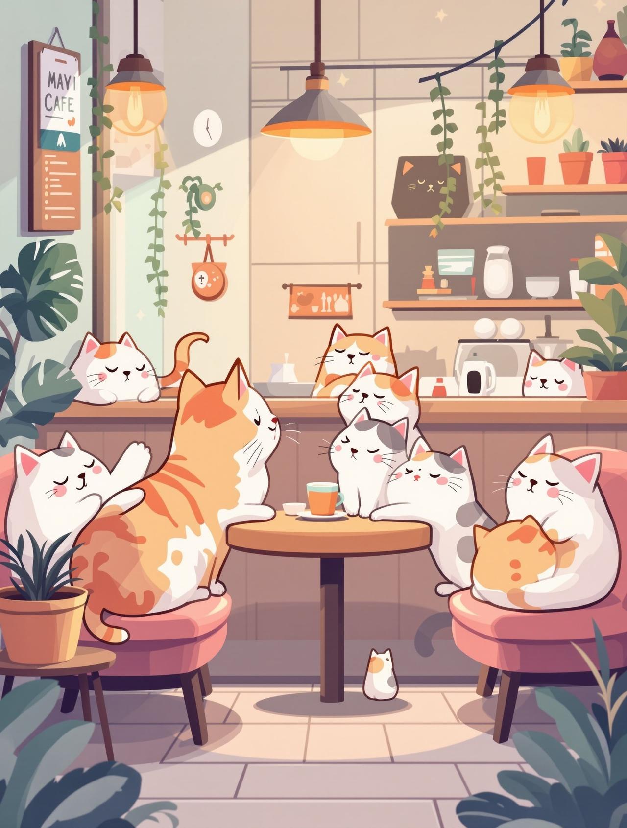 AI理论 猫咪咖啡馆的午后 - 治愈日常动漫短剧