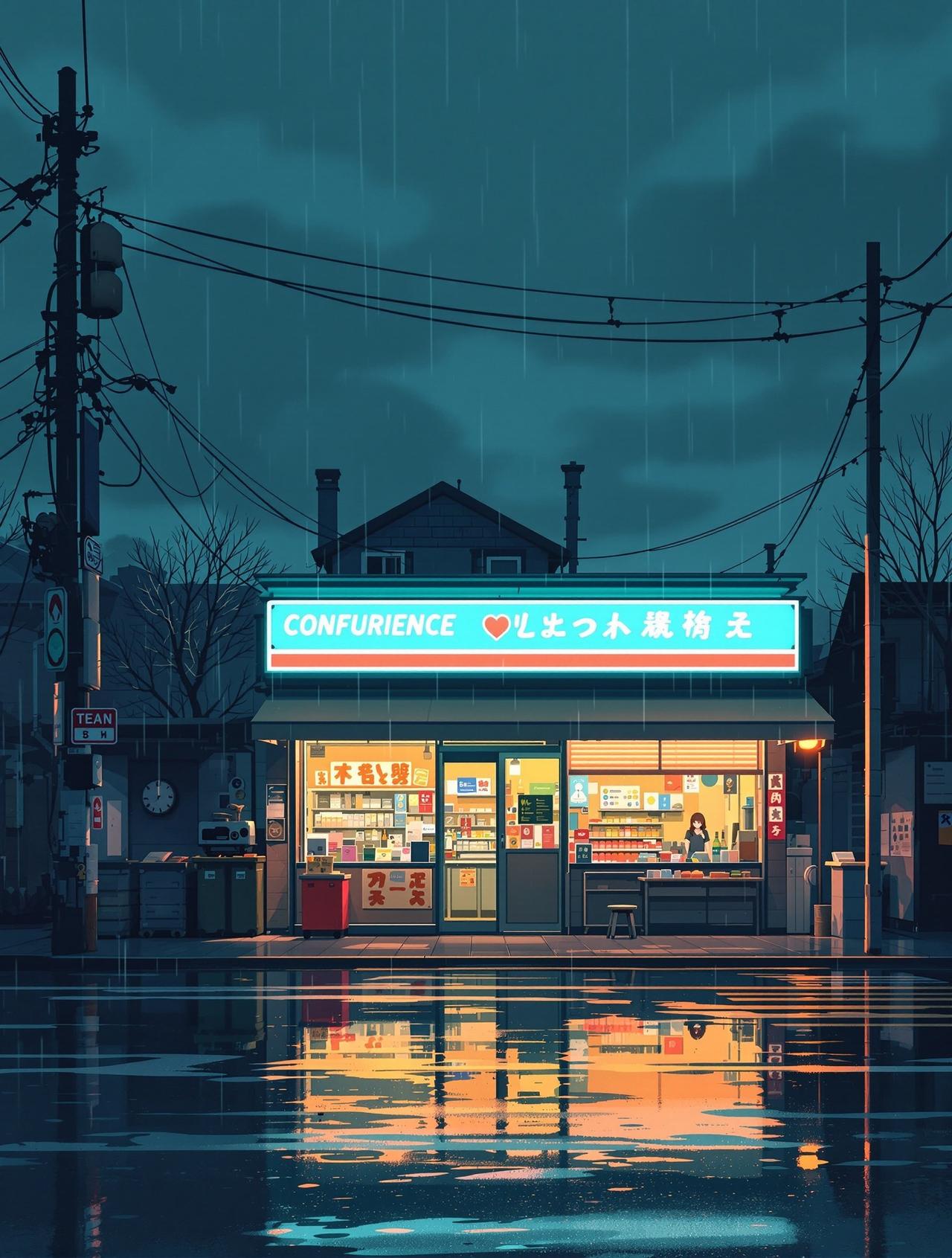 AI理论 雨天和便利店 - 治愈日常动漫短剧